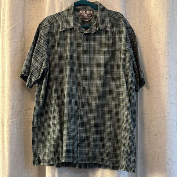 Ecko Unltd Short Sleeve Button Up Shirt Men’s X-Large Green/Black/Gray Plaid - Picture 1 of 6